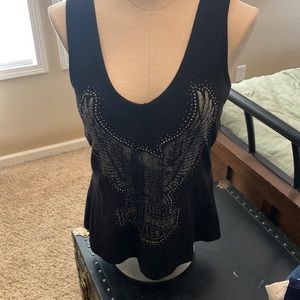 Harley Davidson Cutout Tank with lace up back and silver beading . Gorgeous